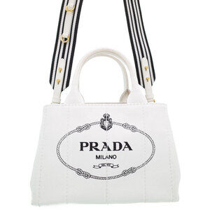 Prada Canapa Tote canvas handbag top handles 2way White